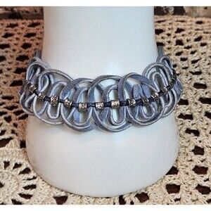 Beautiful Blue Suede & Beads Laced Bracelet w/ Toggle Clasp  8"